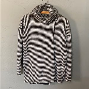 CAbi Fergie Overlapping Black & White Chunky Split Turtleneck Sweater #3167